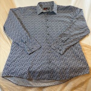 JF J.Ferrar Mens Navy/White Floral Long Sleeve Button Down Slim Fi Shirt Size XL